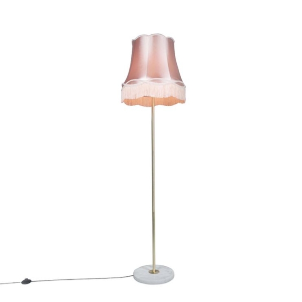 Retro vloerlamp messing met granny kap roze 45 cm - kaso