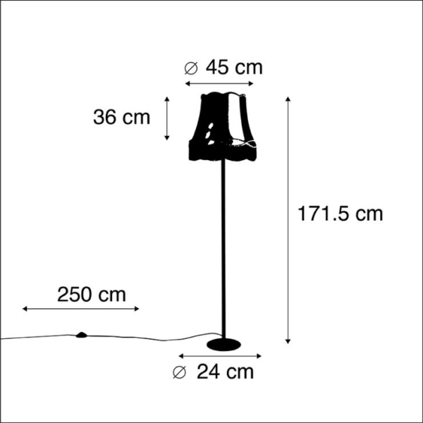 Retro vloerlamp zwart granny kap zwart met grijs 45 cm - simplo