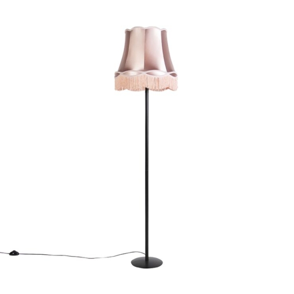 Retro vloerlamp zwart met granny kap roze 45 cm - simplo