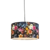 Romantische hanglamp zwart met bloemen kap 50 cm - Combi 1