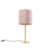 Romantische tafellamp messing met roze kap 25 cm - Simplo
