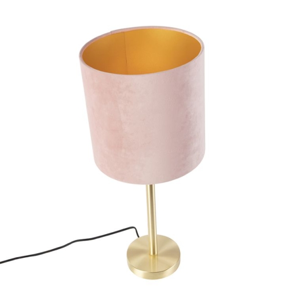 Romantische tafellamp messing met roze kap 25 cm - simplo