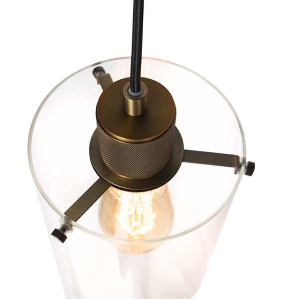 Scandinavische hanglamp brons met glas 3-lichts - dome