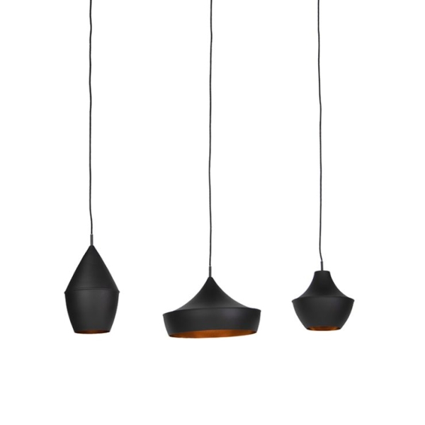 Scandinavische hanglamp zwart met goud 3-lichts - depeche