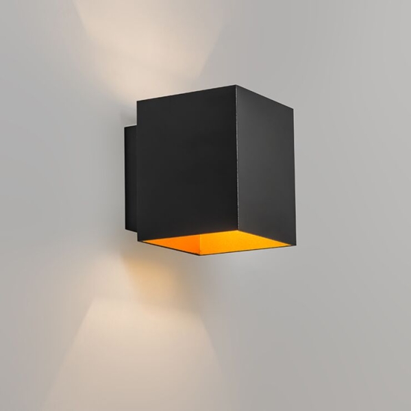Set van 2 design wandlampen zwart en goud vierkant - sola