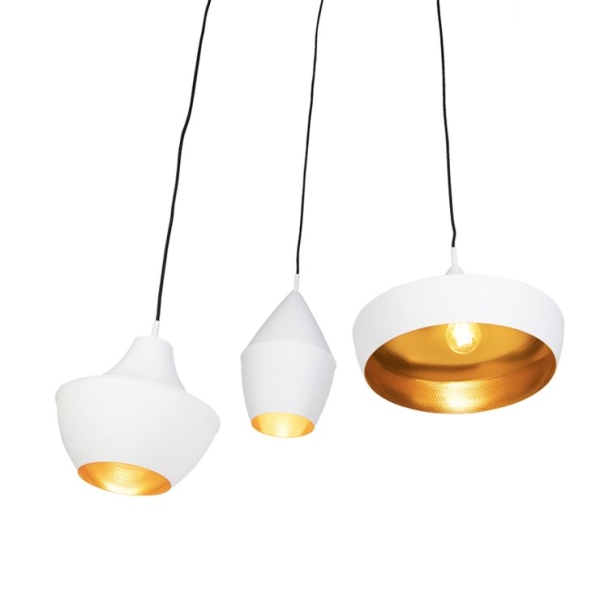 Set van 3 scandinavische hanglampen wit met goud - depeche