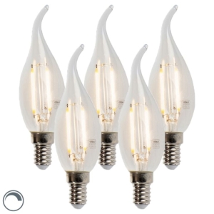 Set van 5 E14 dimbare LED filament tipkaars lampen 250lm 2700K