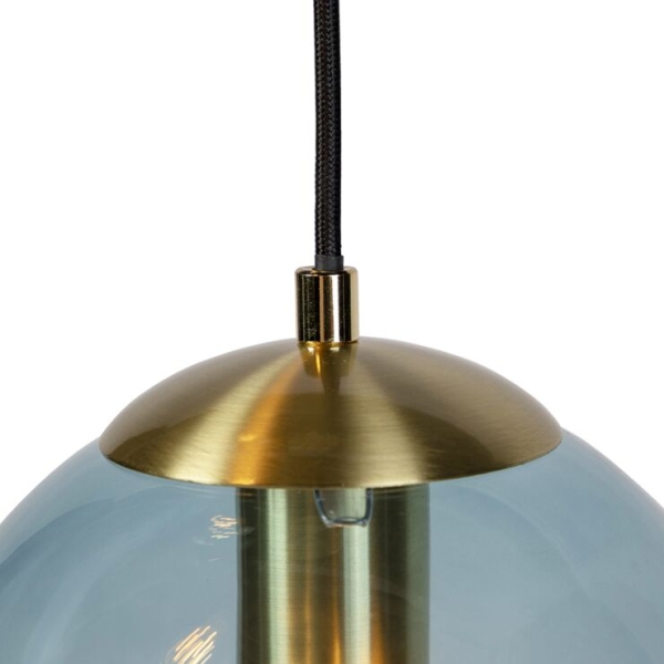 Smart hanglamp messing incl. 3 wifi st64 met blauw glas - pallon
