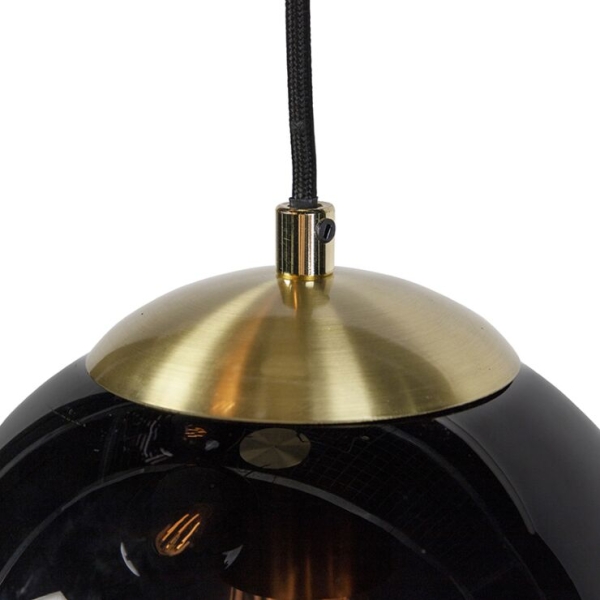 Smart hanglamp messing met zwarte glas 3-lichts incl. Wifi st64 - pallon