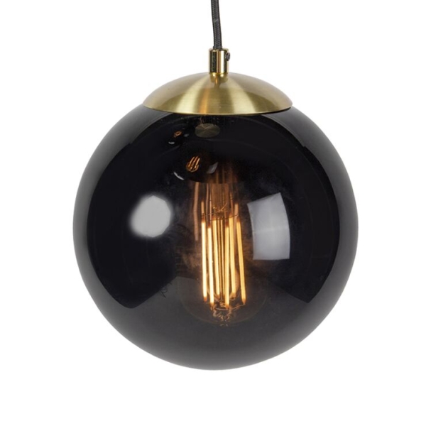 Smart hanglamp messing met zwarte glas 3-lichts incl. Wifi st64 - pallon