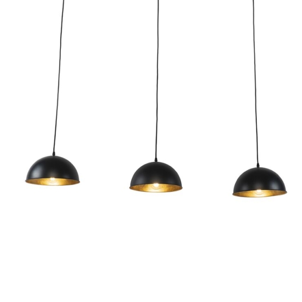 Smart hanglamp zwart met goud 3-lichts incl. Wifi a60 - magnax