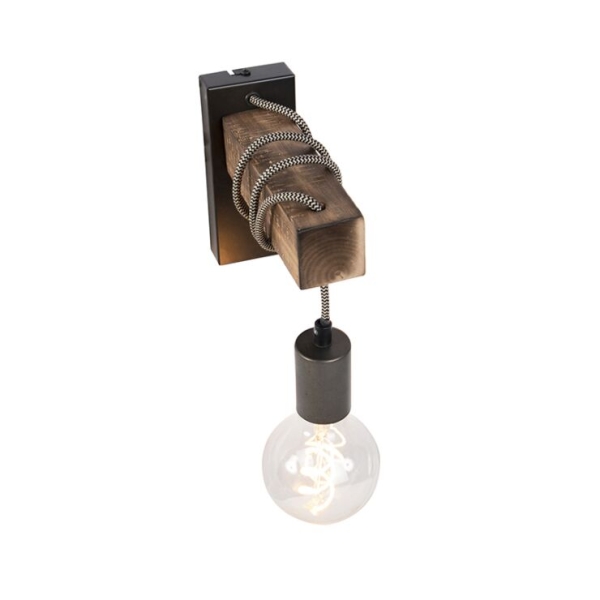 Smart industriële wandlamp zwart met hout incl. Wifi g95 - gallow