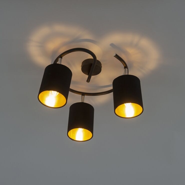 Smart moderne plafondlamp zwart incl. 3 wifi b35 - lofty