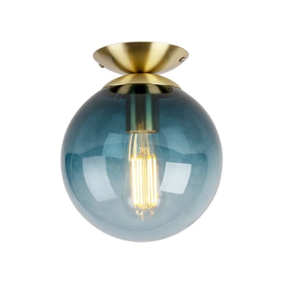 Smart plafondlamp messing met oceaanblauw glas incl. Wifi st64 - pallon