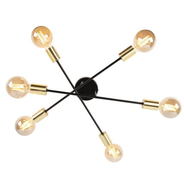 Smart plafondlamp zwart met goud 6-lichts incl. Wifi g95 - sydney