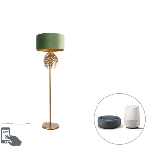 Smart vloerlamp goud 145 cm met kap groen incl. Wifi a60 - botanica