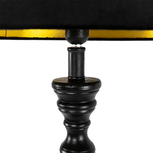 Smart vloerlamp zwart met kap zwart met goud 45 cm incl. Wifi a60 - classico