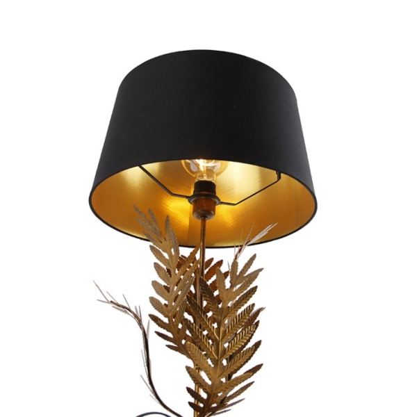 Tafellamp goud 33 cm met katoenen kap zwart 40 cm - botanica