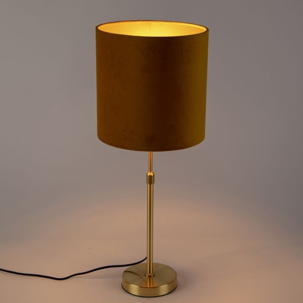Tafellamp goud/messing met velours kap geel 25 cm - parte