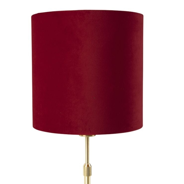 Tafellamp goud/messing met velours kap rood 25 cm - parte