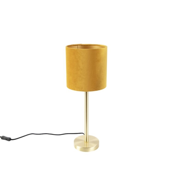 Tafellamp messing met gele kap 20 cm - simplo