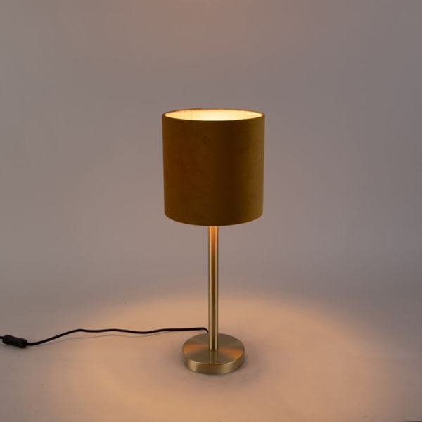 Tafellamp messing met gele kap 20 cm - simplo