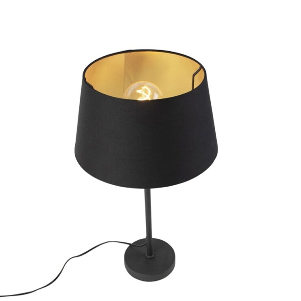 Tafellamp zwart met kap zwart met goud 35 cm - parte