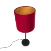 Tafellamp zwart met velours kap rood met goud 25 cm - parte