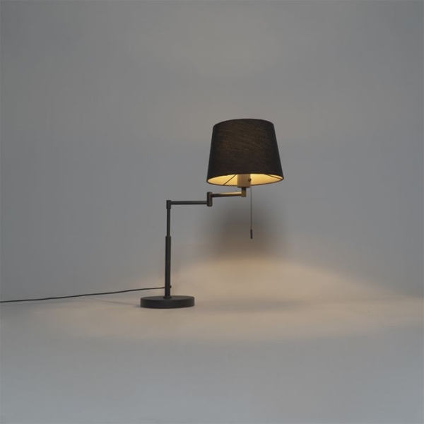 Tafellamp zwart met zwarte kap en verstelbare arm - ladas deluxe
