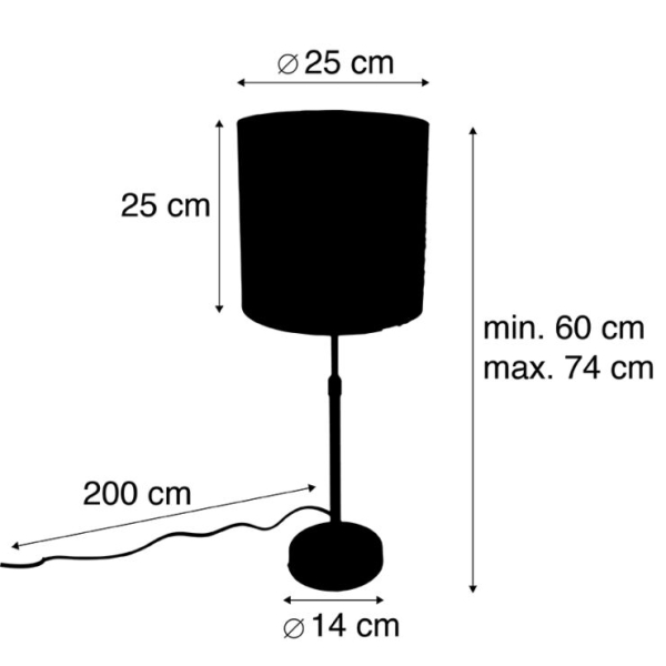 Tafellamp zwart velours kap goud 25 cm verstelbaar - parte