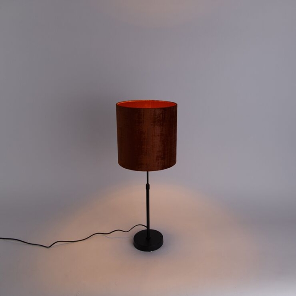 Tafellamp zwart velours kap rood 25 cm verstelbaar - parte