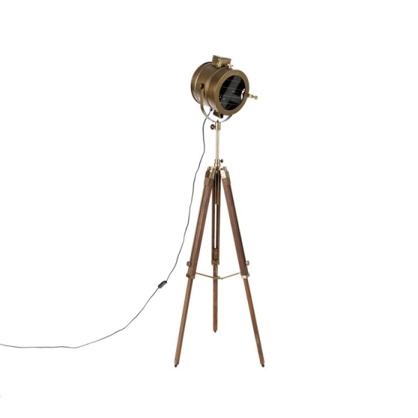 Tripod vloerlamp brons met hout studiospot radient 14