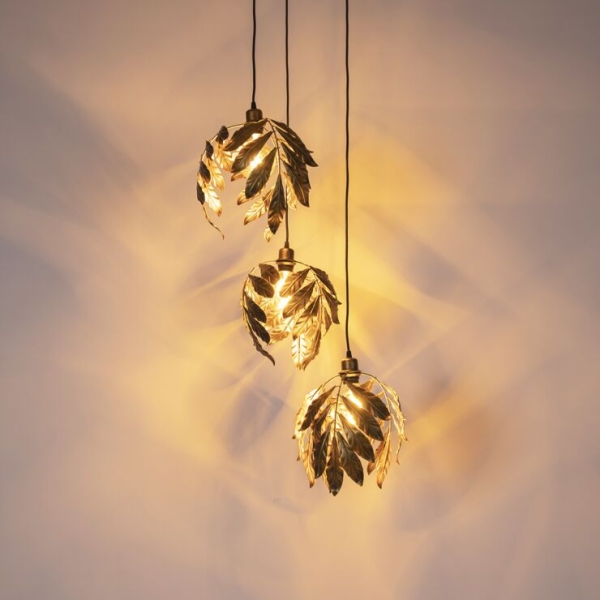 Vintage hanglamp antiek goud rond 3-lichts - linden