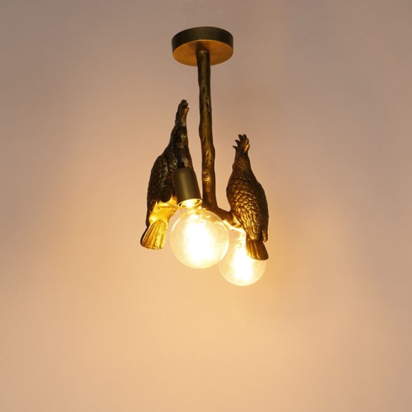 Vintage plafondlamp messing 2-lichts - animal papegoje
