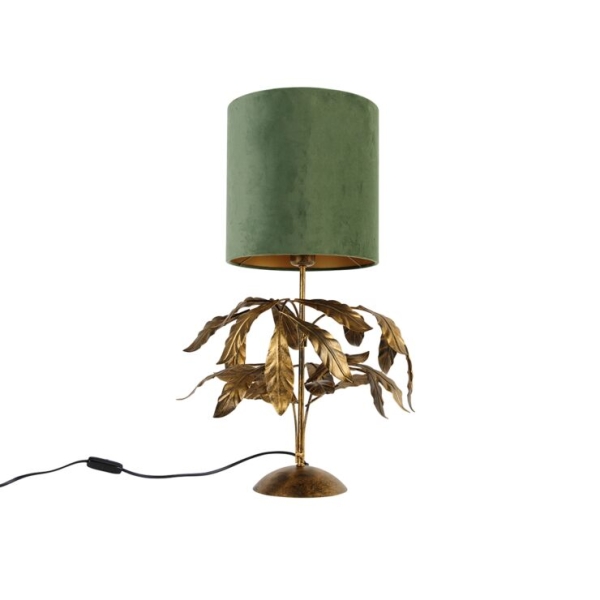 Vintage tafellamp antiek goud met groene kap - linden