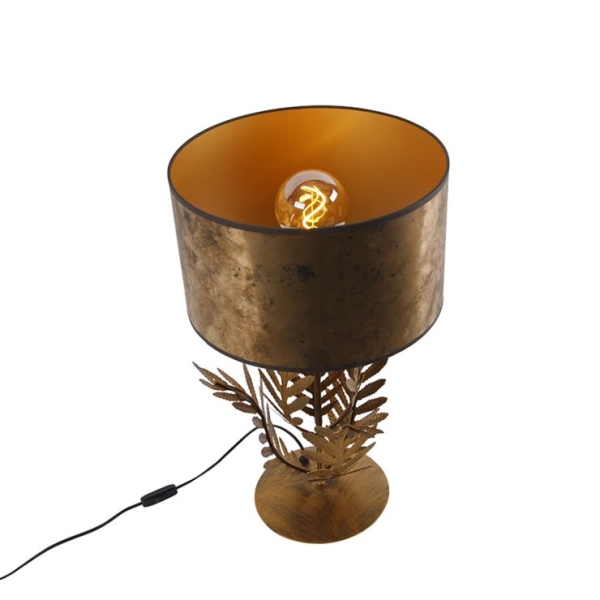 Vintage tafellamp goud 33 cm met kap brons 35 cm - botanica