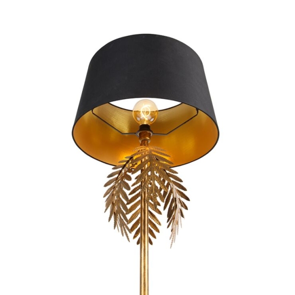 Vintage vloerlamp goud met katoenen kap zwart - botanica