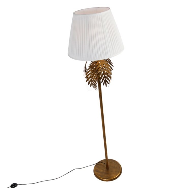 Vloerlamp goud 145 cm met plisse kap wit 45 cm - botanica