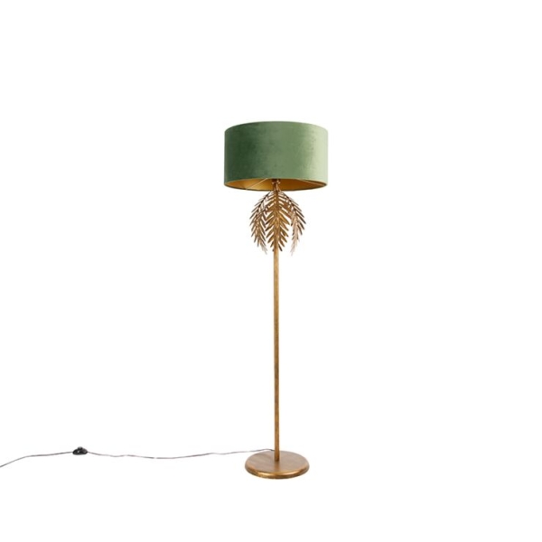 Vintage vloerlamp goud met velours kap groen - botanica