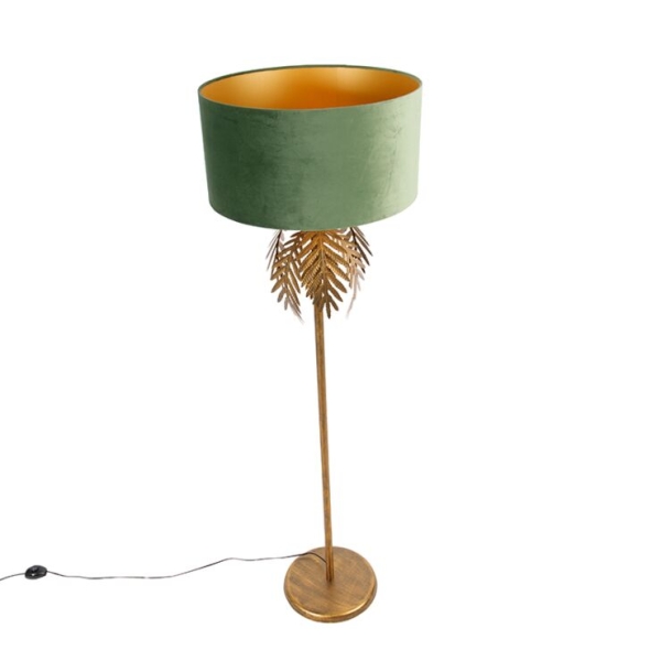 Vintage vloerlamp goud met velours kap groen - botanica