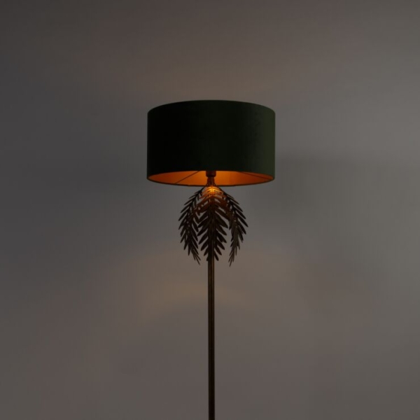 Vloerlamp goud 145 cm met velours kap groen 50 cm - botanica