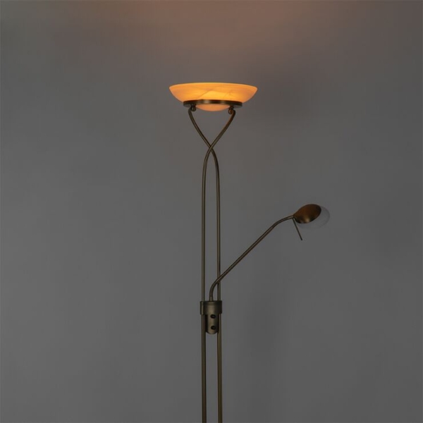 Vloerlamp brons incl. Led en dimmer met leeslamp empoli 14