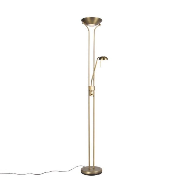 Vloerlamp brons met leeslamp incl. Led en dimmer - diva 2