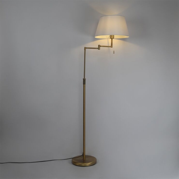 Vloerlamp brons met witte kap en verstelbare arm - ladas deluxe