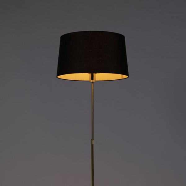 Vloerlamp goud/messing met linnen kap zwart 45 cm - parte