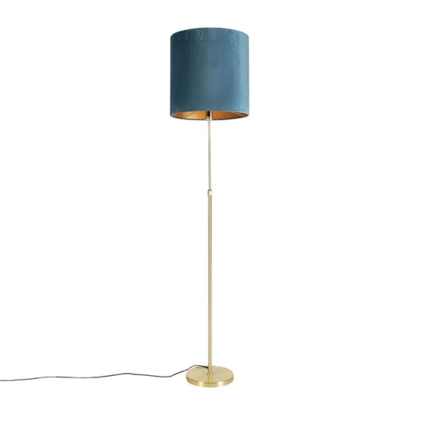 Vloerlamp goud/messing met velours kap blauw 40/40 cm - parte