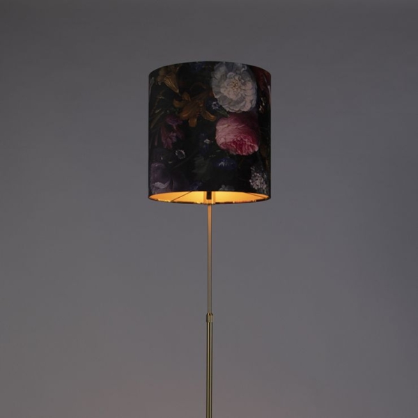 Vloerlamp goud/messing met velours kap bloemen 40/40 cm - parte