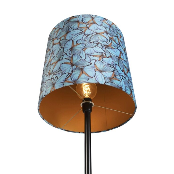 Vloerlamp met velours kap vlinderdessin en goud 40 cm - simplo