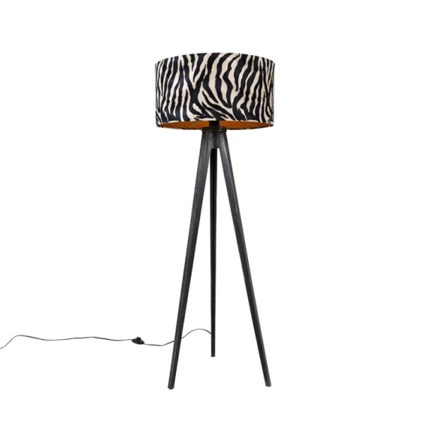 Vloerlamp tripod zwart met kap zebra 50 cm - tripod classic