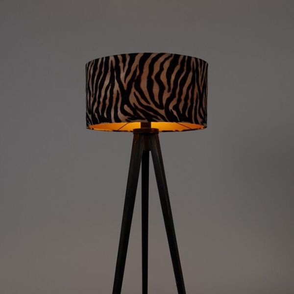 Vloerlamp tripod zwart met kap zebra 50 cm - tripod classic